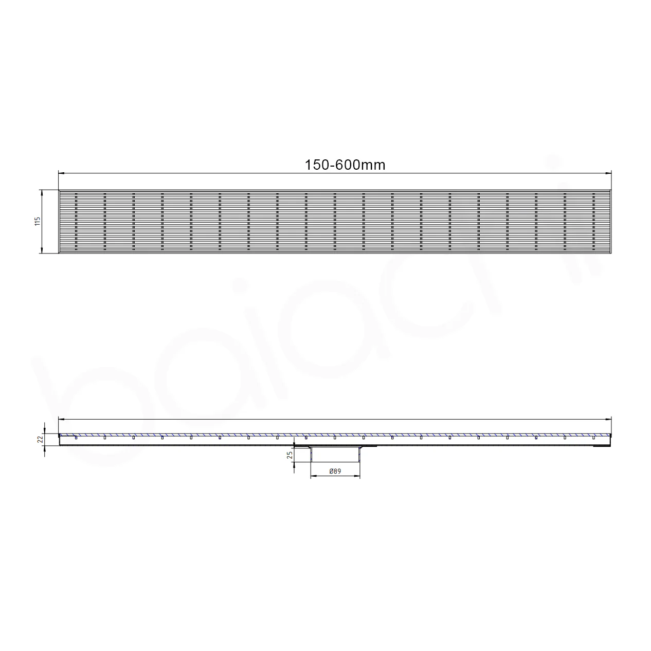 150-600mm Linear Heelguard Adjustable Floor Waste Gun Metal - Image 4