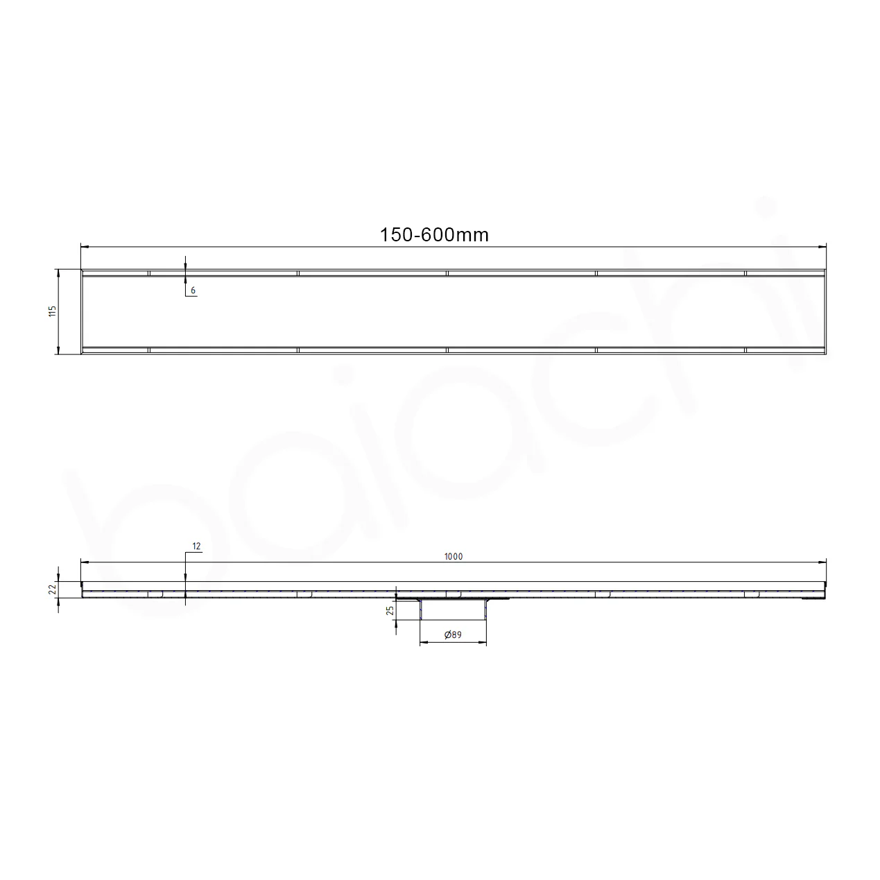 150-600mm Linear Tile Insert Adjustable Floor Waste Brushed Gold - Image 4