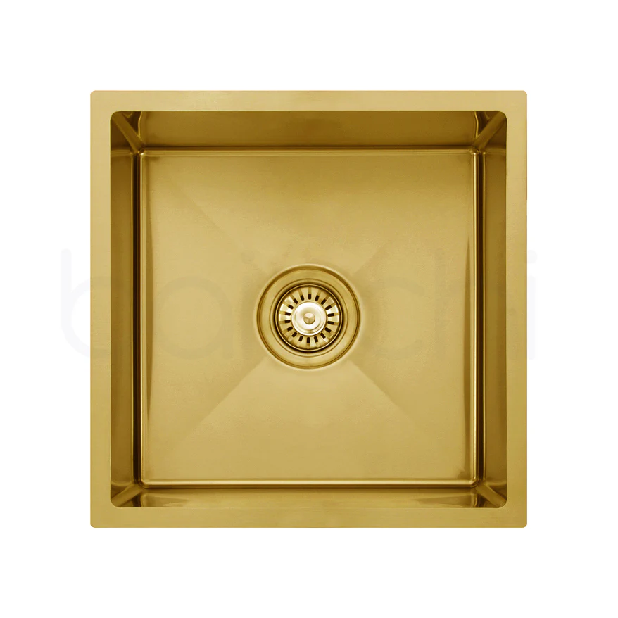 440X440mm Handmade Laundry Kitchen Sink Top/Under Mount Brushed Gold - Image 8