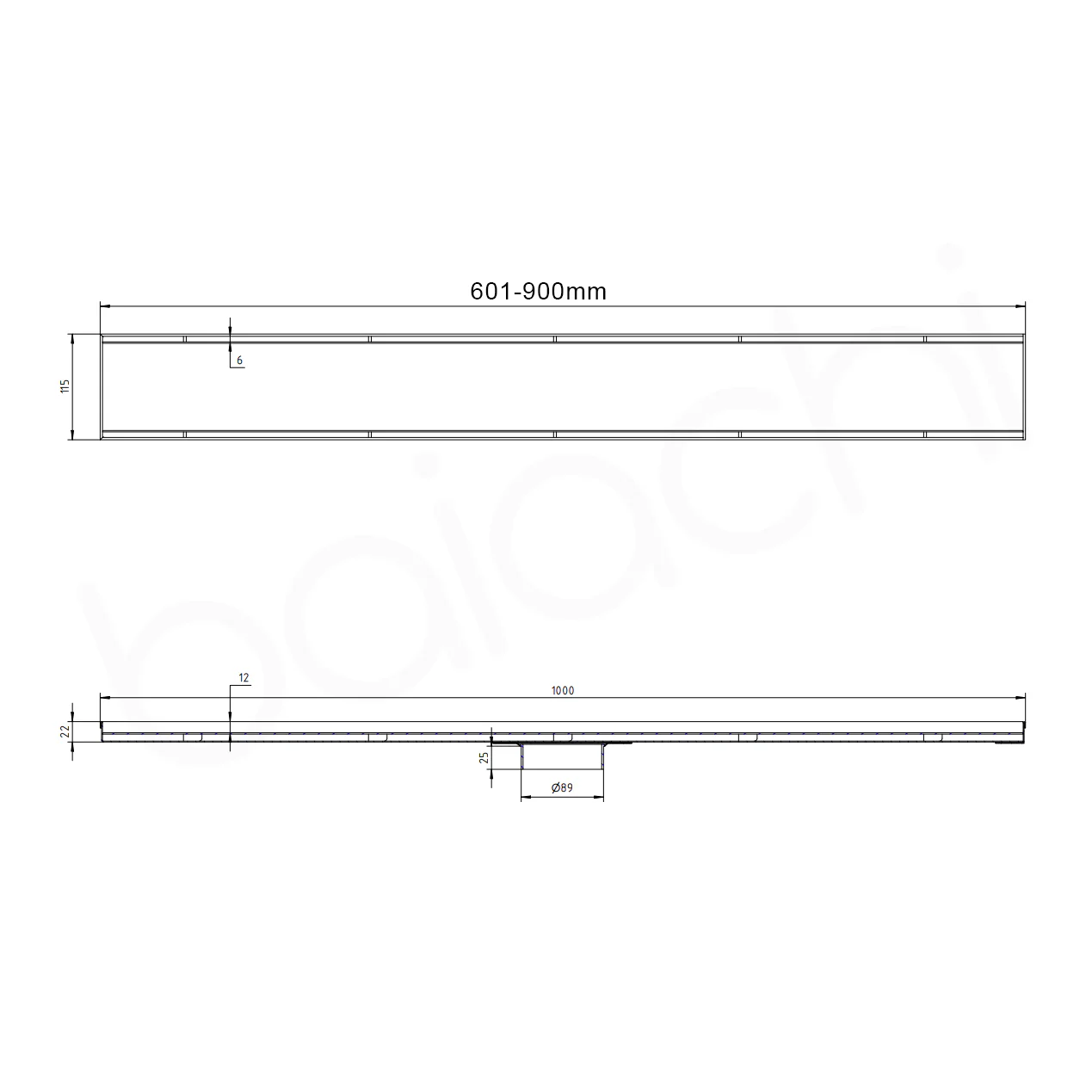 601-900mm Linear Tile Insert Adjustable Floor Waste Brushed Gold - Image 4