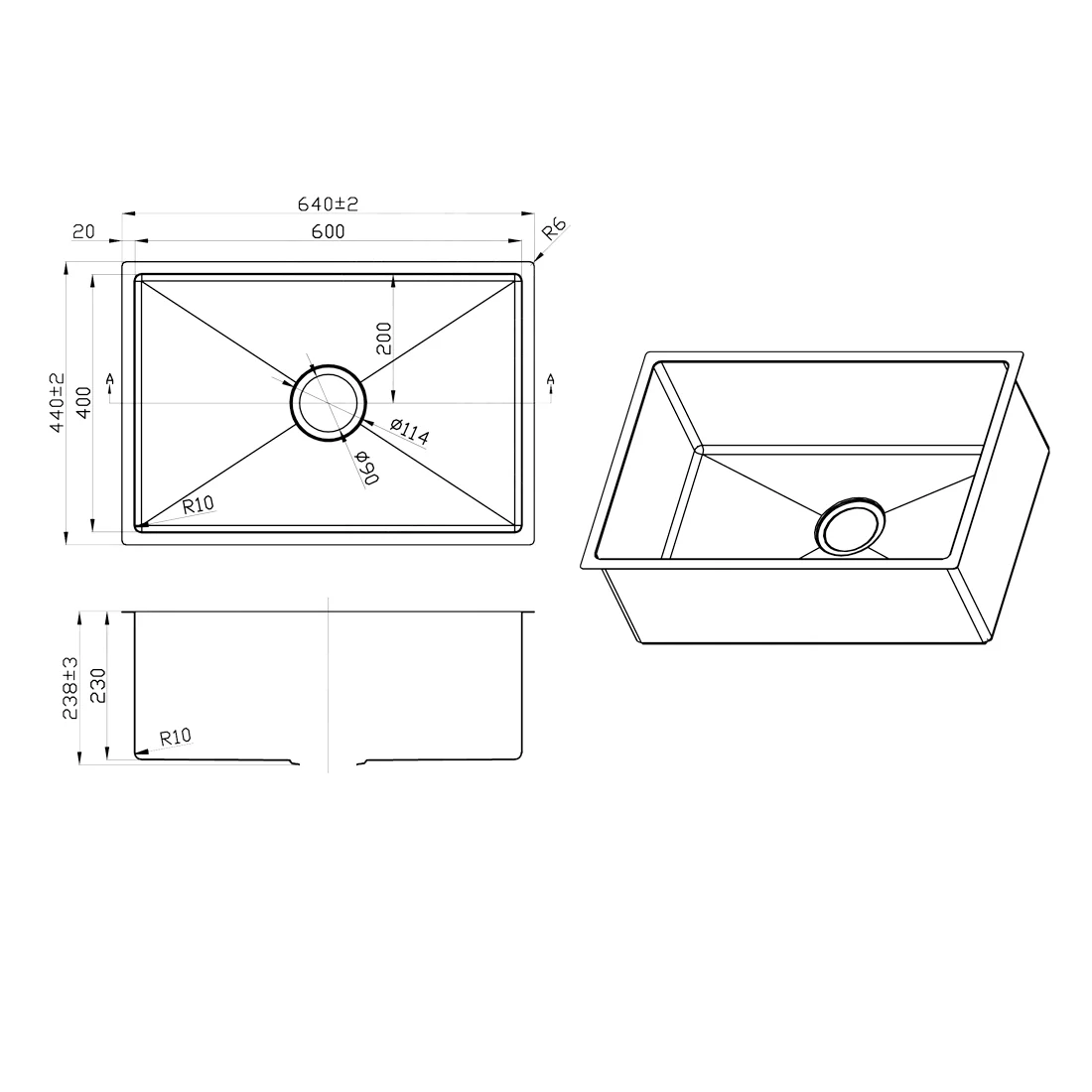 640X440mm Handmade Laundry Kitchen Sink Top/Under Mount Gun Metal - Image 5