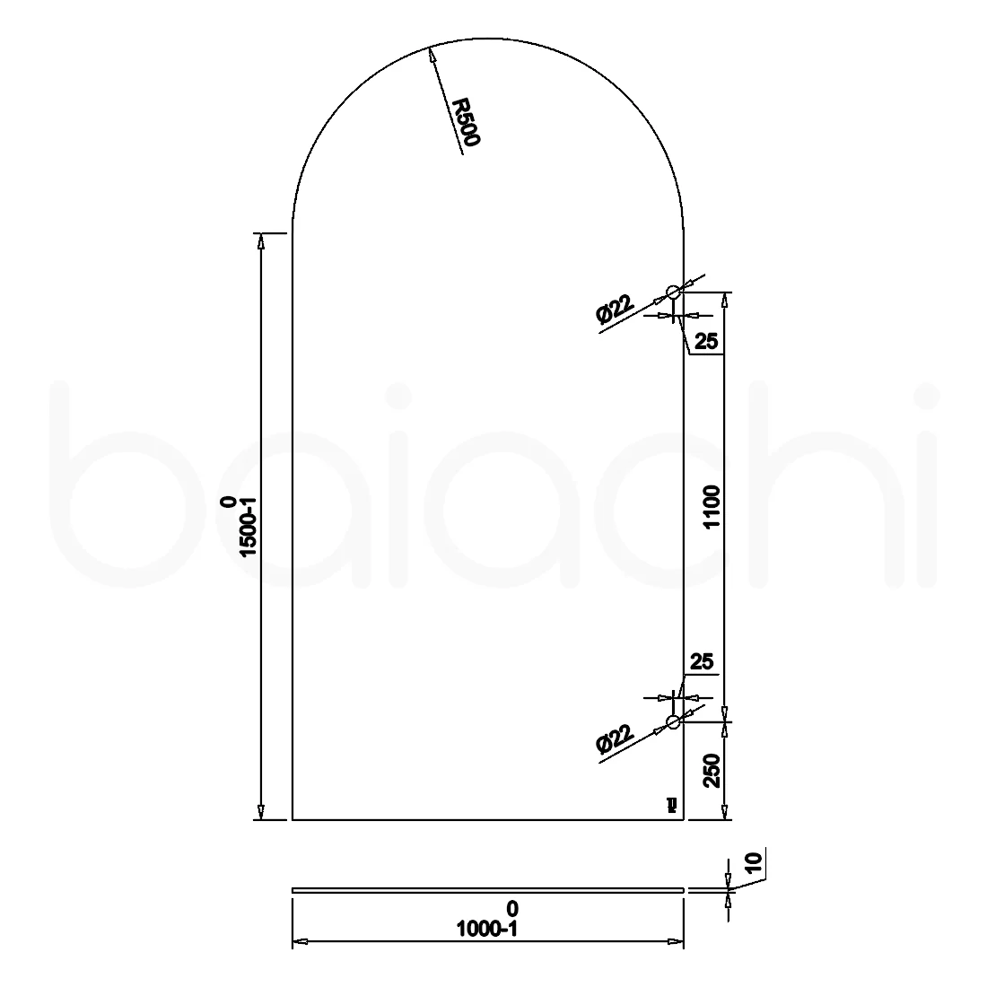 Baiachi 1000mm Arched Glass Fixed Panel Shower Screen Matte Black - Image 3