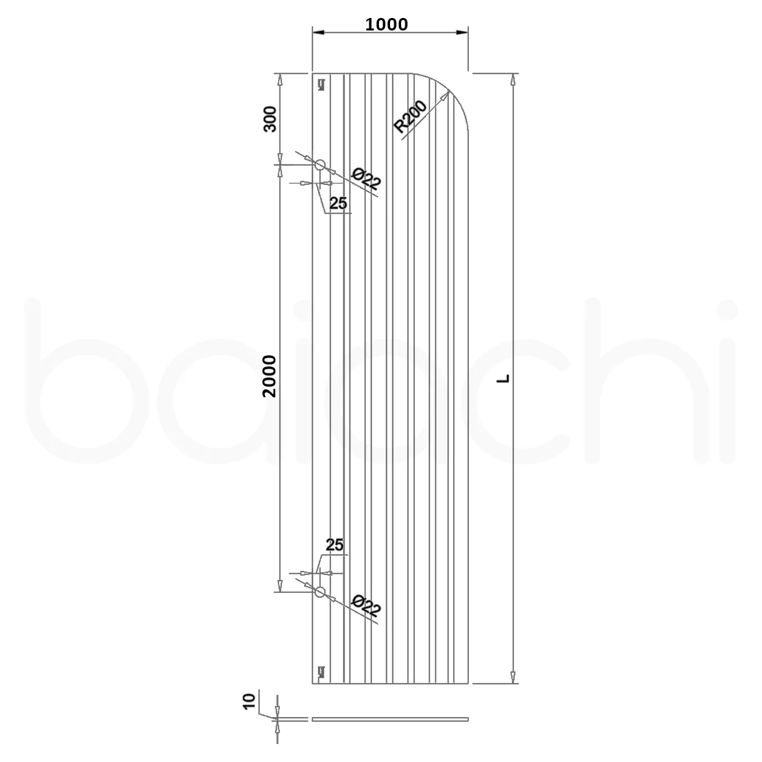 Baiachi 1000mm Curved Fluted Glass Fixed Panel Shower Screen Gun Metal Right - Image 5