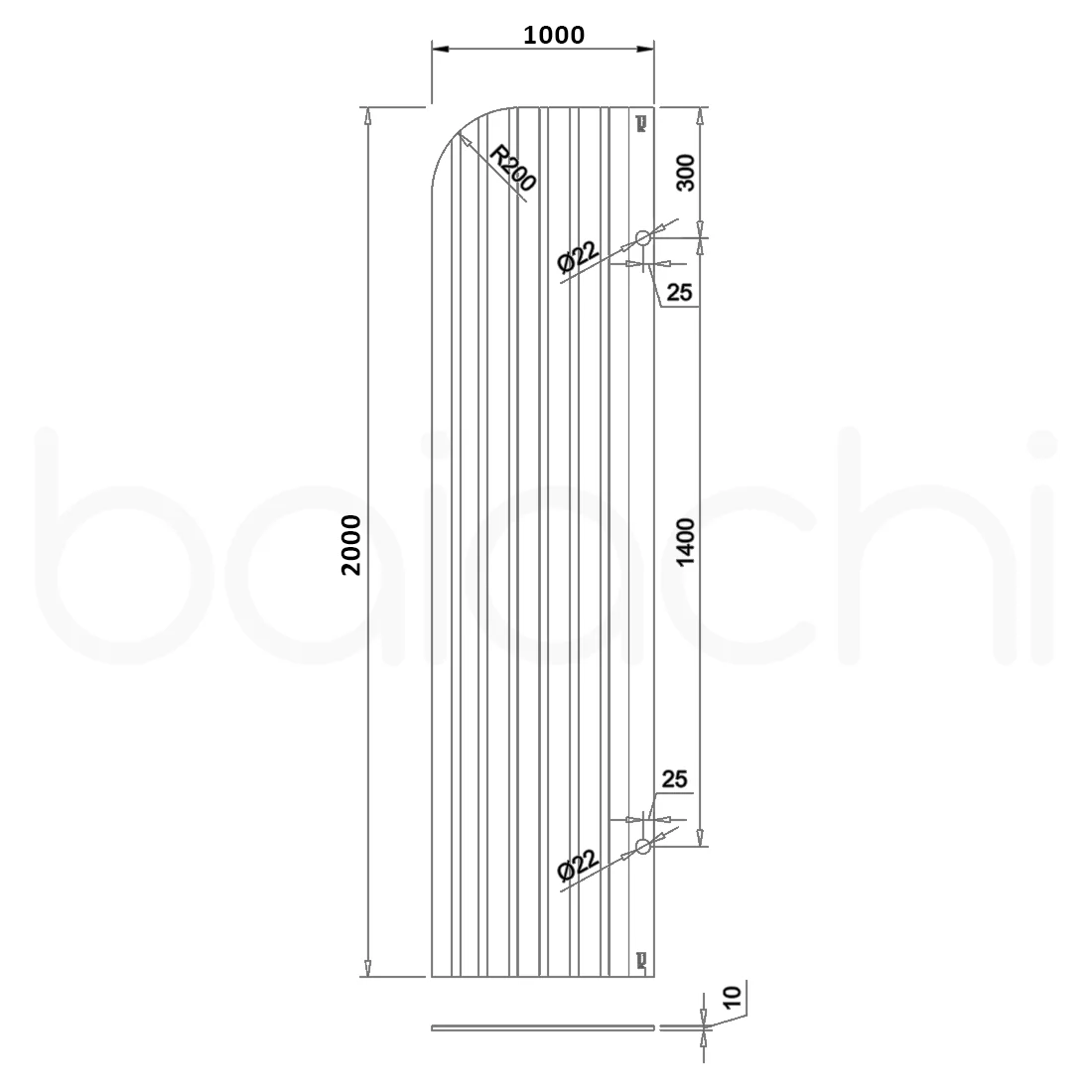 Baiachi 1000mm Curved Fluted Glass Fixed Panel Shower Screen Antique Bronze Left - Image 5