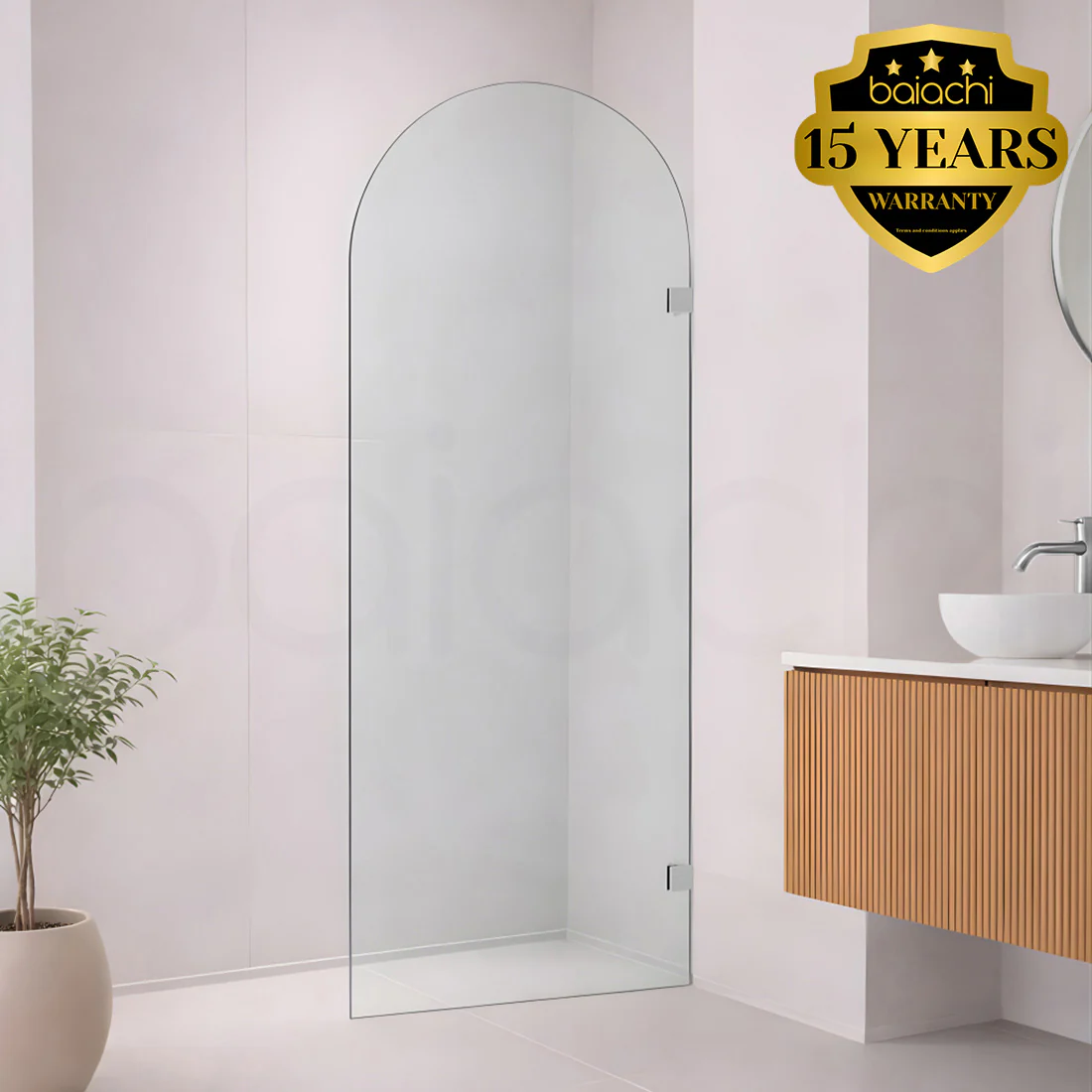 Baiachi 1200mm Arched Glass Fixed Panel Shower Screen Brushed Nickel
