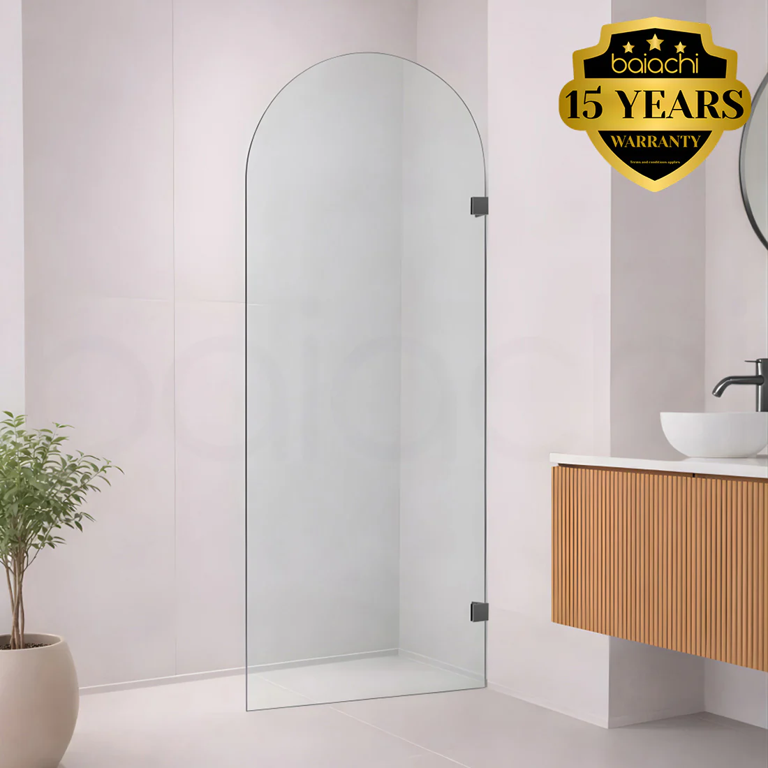 Baiachi 1200mm Arched Glass Fixed Panel Shower Screen Gun Metal