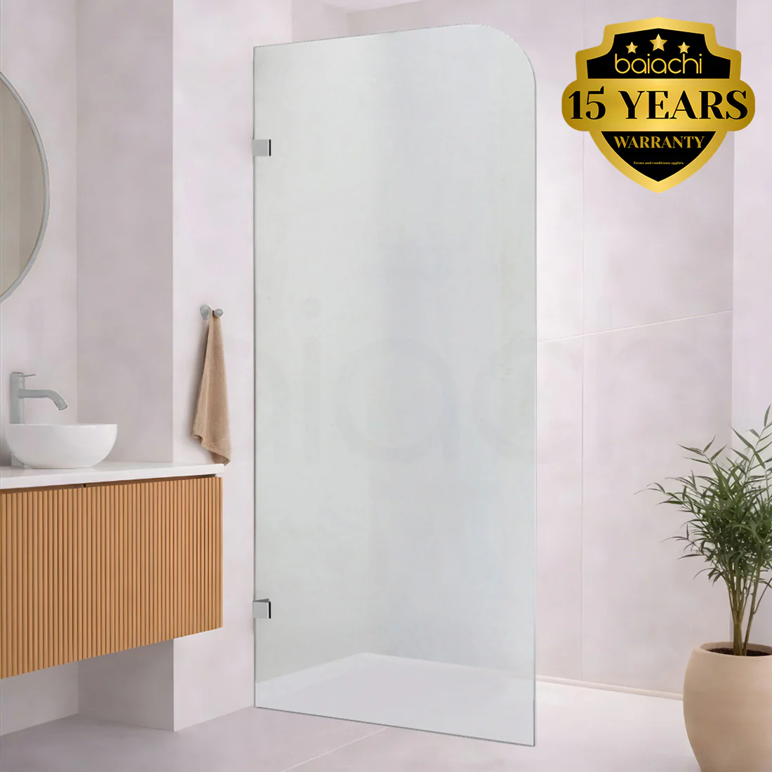Baiachi 1000mm Curved Fixed Panel Shower Screen Brushed Nickel