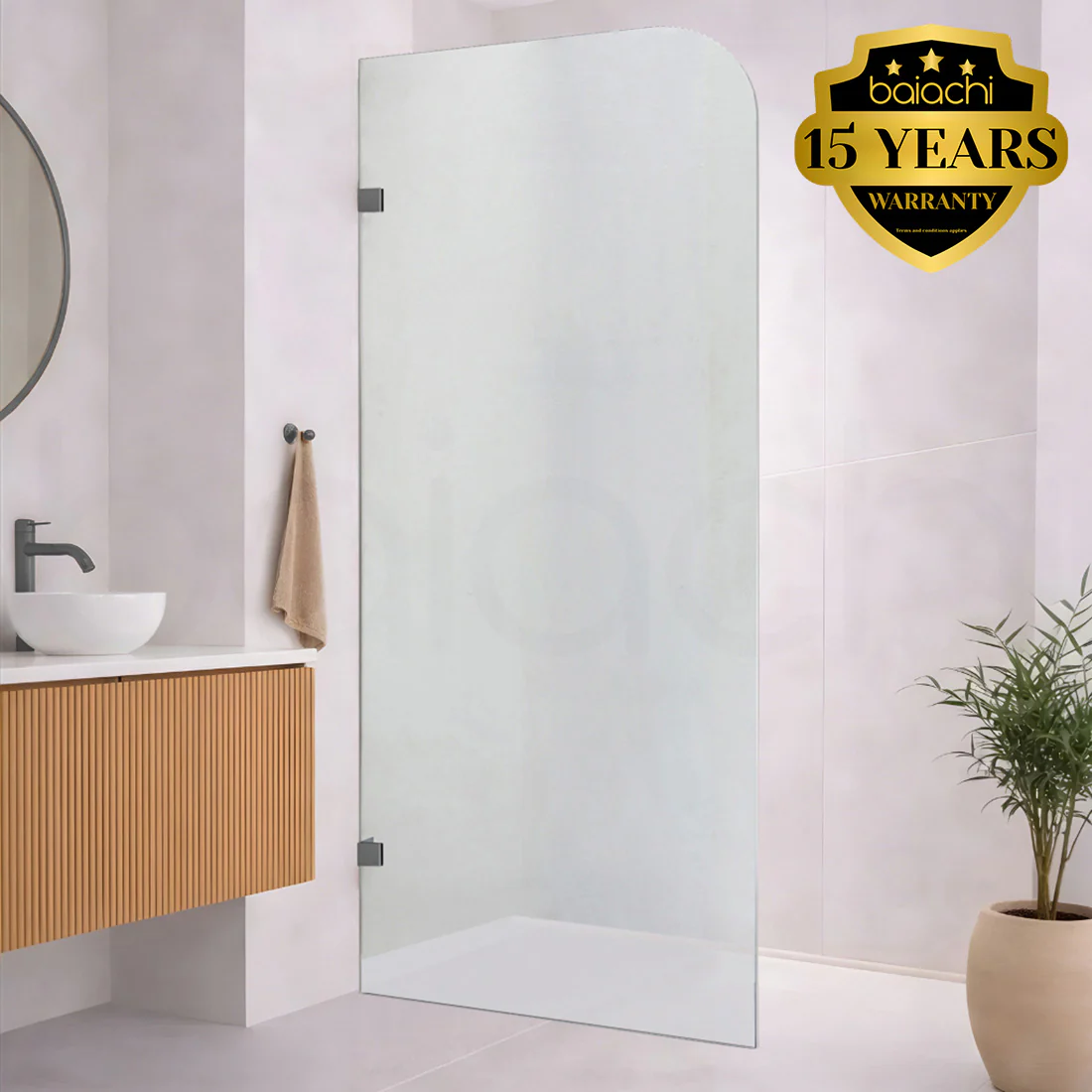 Baiachi 1200mm Curved Fixed Panel Shower Screen Gun Metal