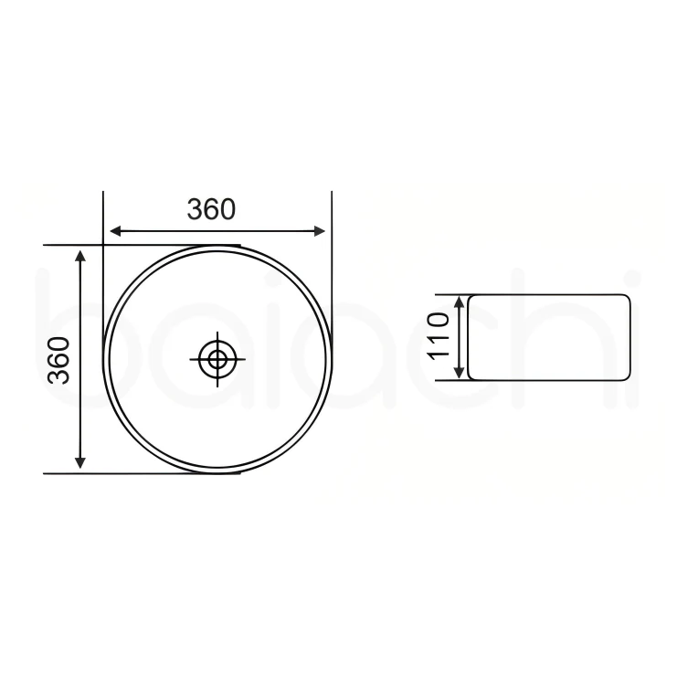 Baiachi 360mm Ceramic Above Counter Basin White - Image 2