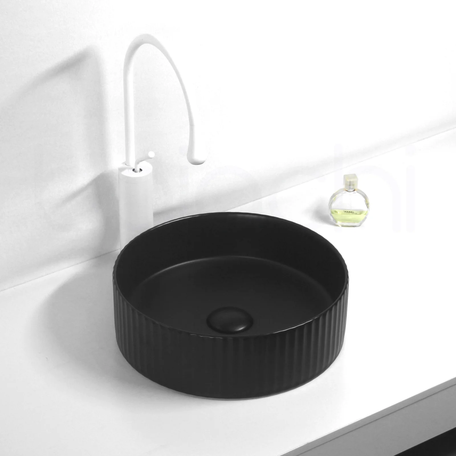 Baiachi 365mm Ceramic Above Counter Fluted Basin Matte Black - Image 3