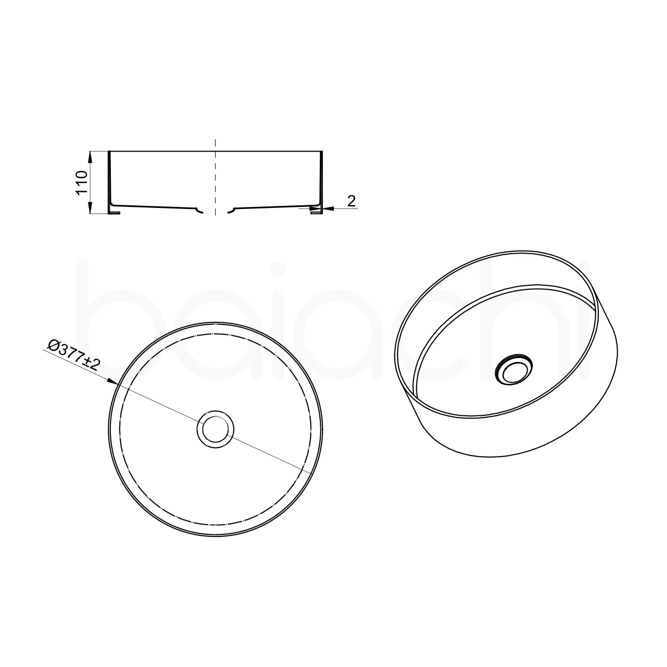 Baiachi 380mm Stainless Steel Above Counter Top Basin - Image 5