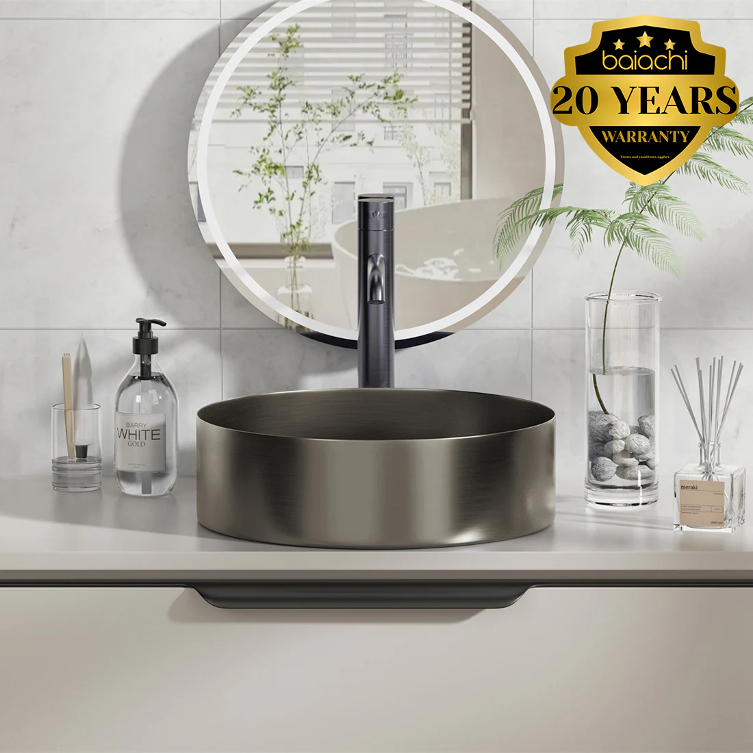 Baiachi 380mm Stainless Steel Antique Bronze Above Counter Top Basin