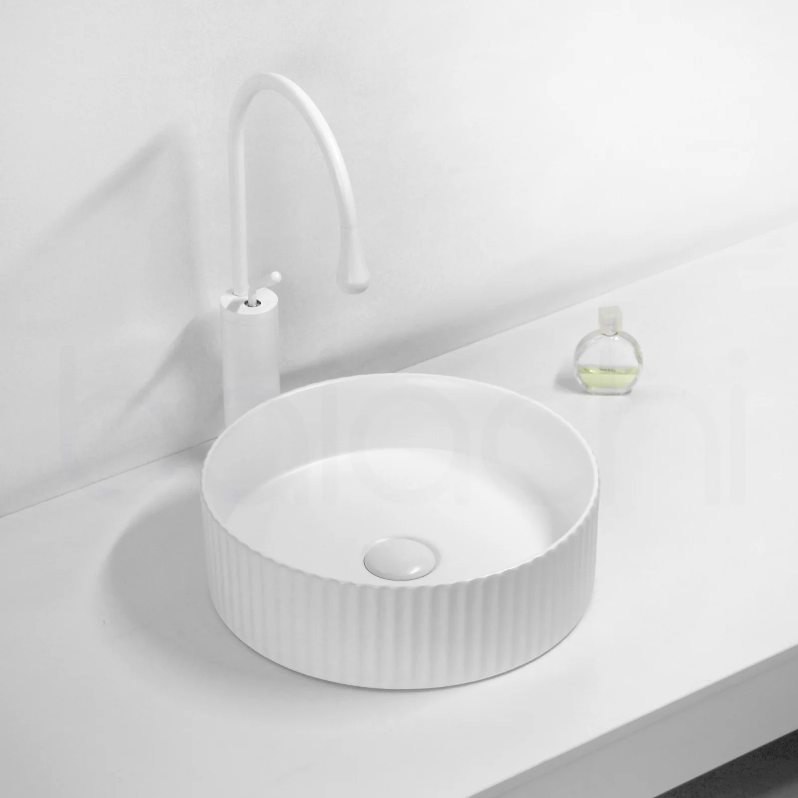 Baiachi 390mm Ceramic Above Counter Fluted Basin Matte White - Image 3