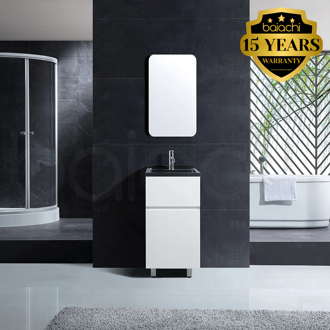 Baiachi 39L PVC Water Proof Laundry Cabinet Stainless Steel Handmade Sink 600*400*870mm