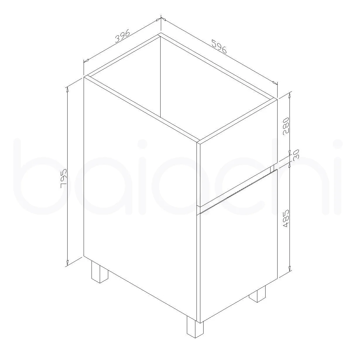 Baiachi 39L PVC Water Proof Laundry Cabinet Stainless Steel Handmade Sink 600*400*870mm - Image 3
