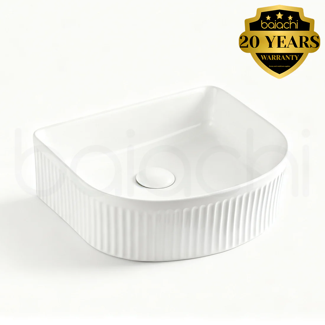 Baiachi 400x350mm Ceramic Above Counter Fluted Basin Matte White