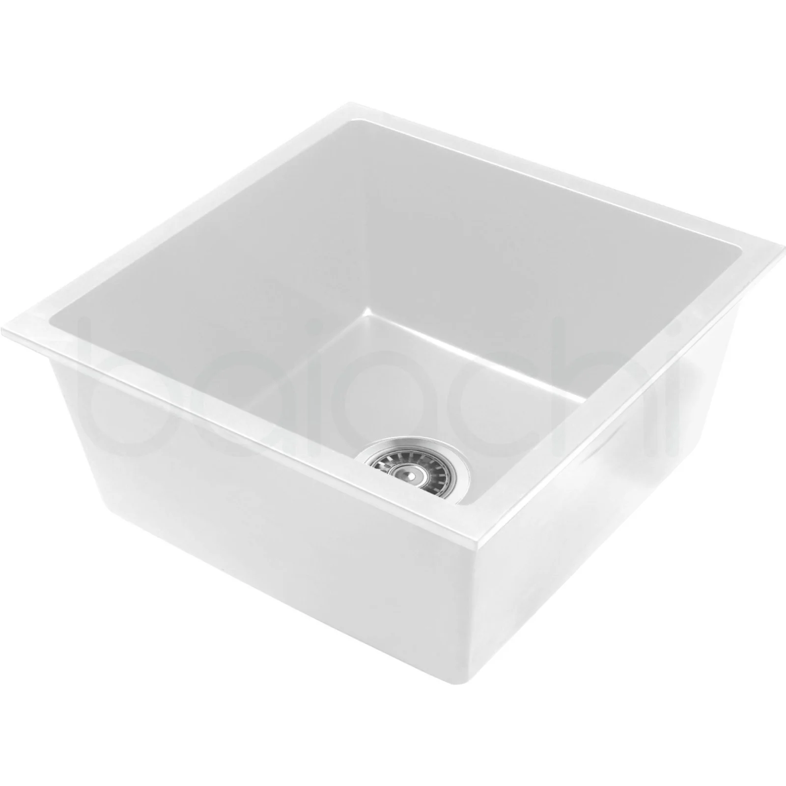Baiachi 450 x 450 Single Bowl Granite Kitchen Sink White with Brushed Copper Waste - Image 4