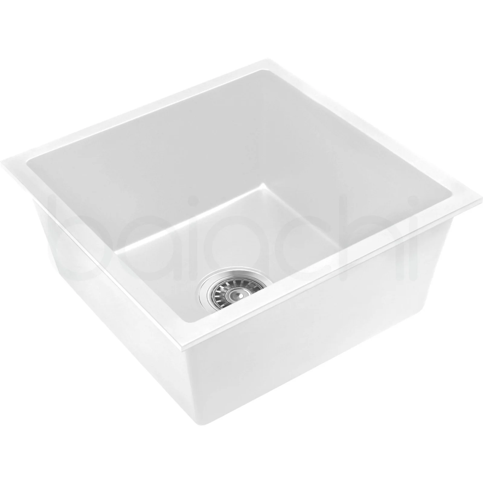 Baiachi 450 x 450 Single Bowl Granite Kitchen Sink White with Brushed Copper Waste - Image 3