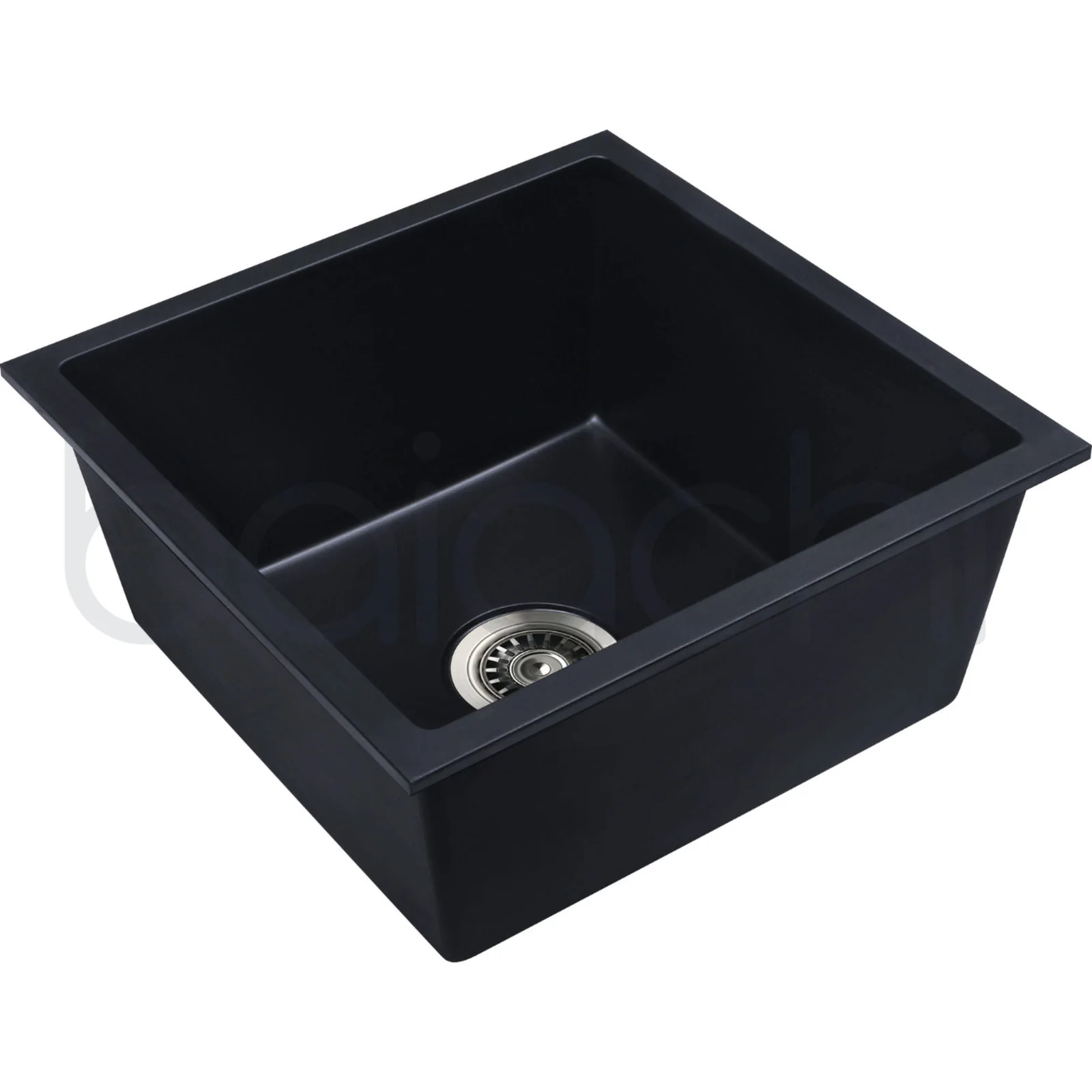 Baiachi 450 x 450 Single Bowl Granite Kitchen Sink Black with Gun metal Waste - Image 3