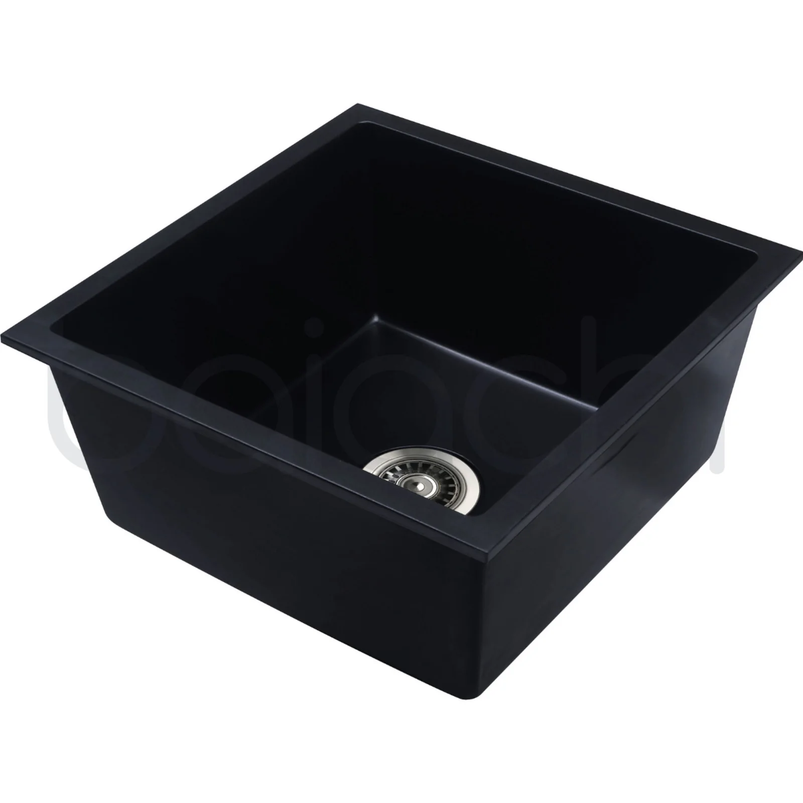 Baiachi 450 x 450 Single Bowl Granite Kitchen Sink Black with Gun metal Waste - Image 4