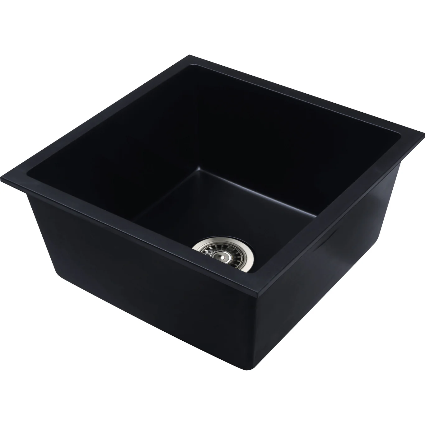 Baiachi 450 x 450 Single Bowl Granite Kitchen Sink Black With Stainless Steel Waste - Image 4