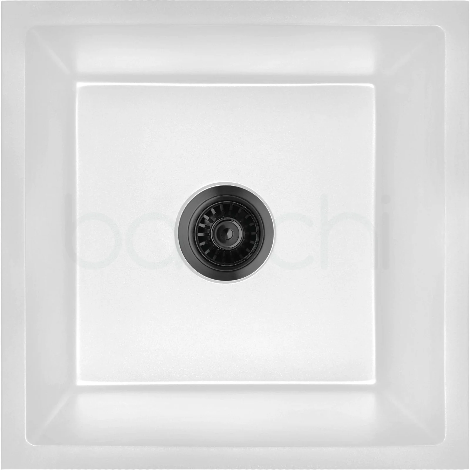 Baiachi 450 x 450 Single Bowl Granite Kitchen Sink White with Black Waste - Image 6