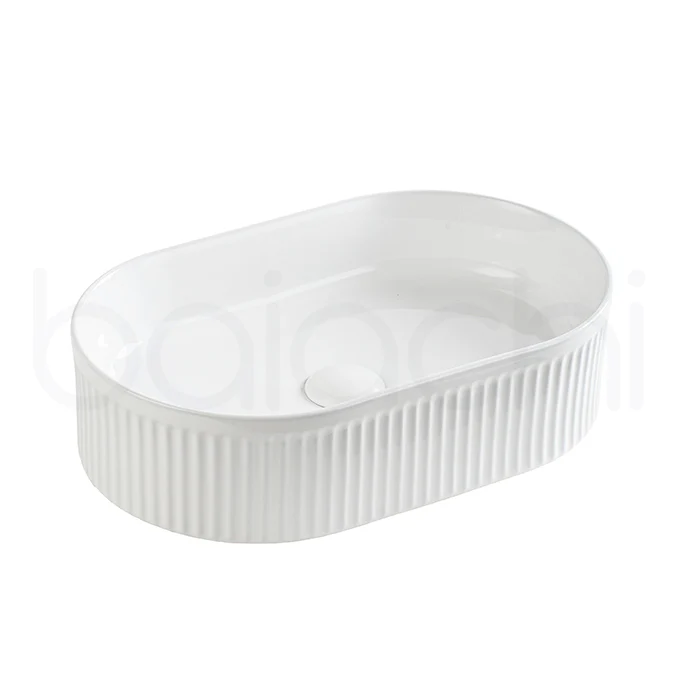 Baiachi 490x310mm Ceramic Above Counter Fluted Basin White - Image 2