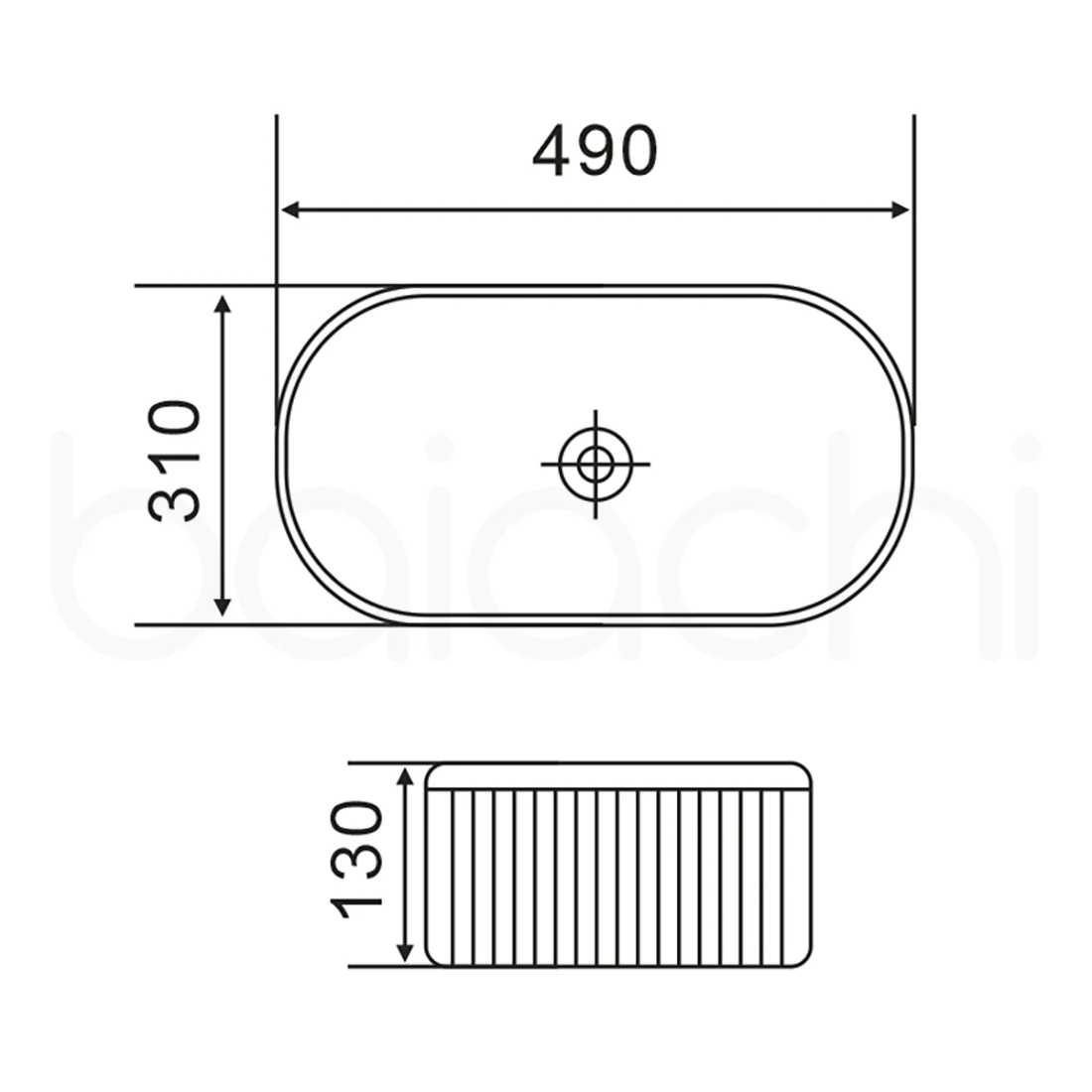 Baiachi 490x310mm Ceramic Above Counter Fluted Basin White - Image 3
