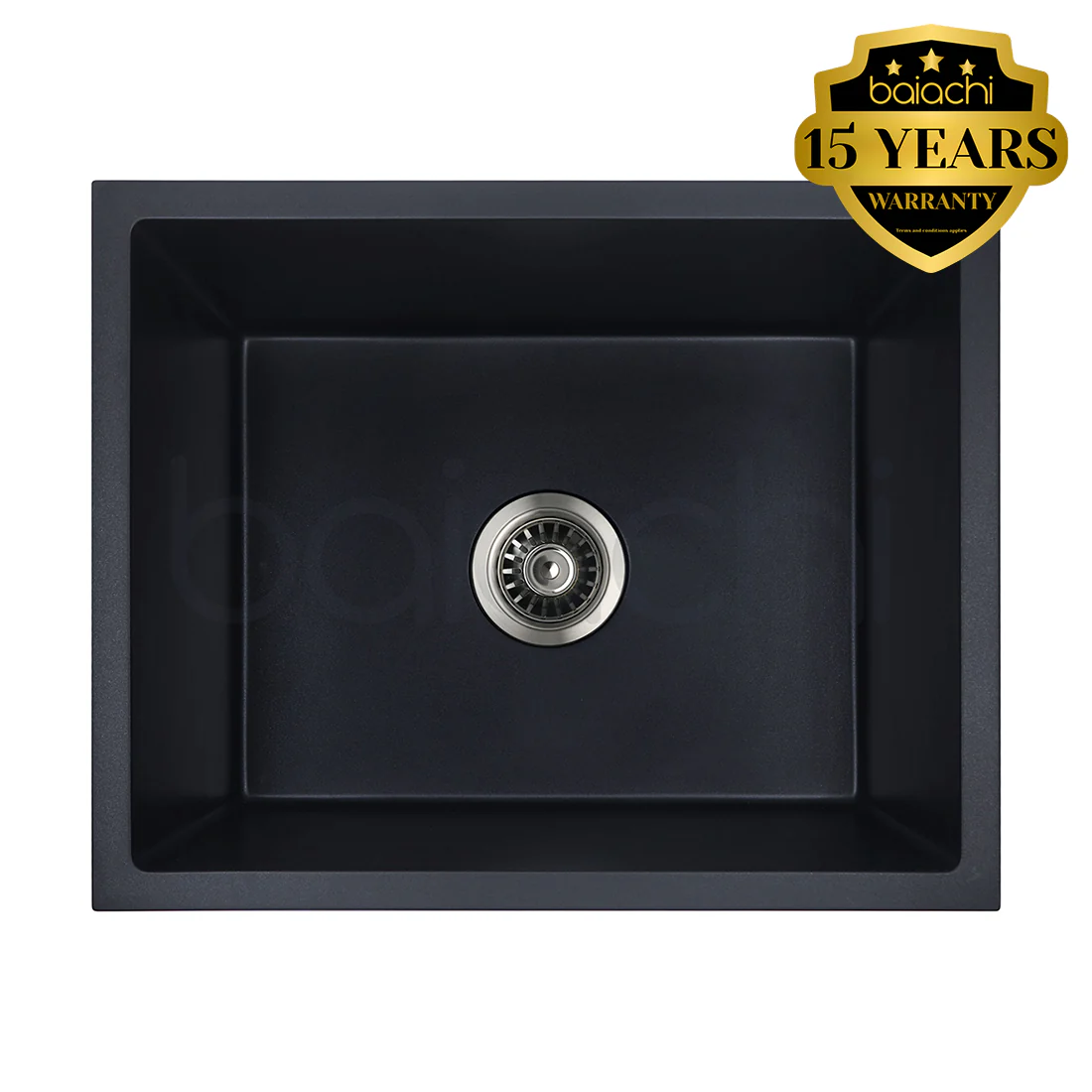 Baiachi 550 x 450 Single Bowl Granite Kitchen Sink Black with Stainless Steel Waste