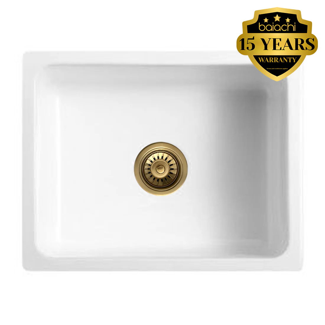 Baiachi 600X470X254mm Butler Farmhouse Kitchen Laundry Ceramic Sink Brushed Gold Waste