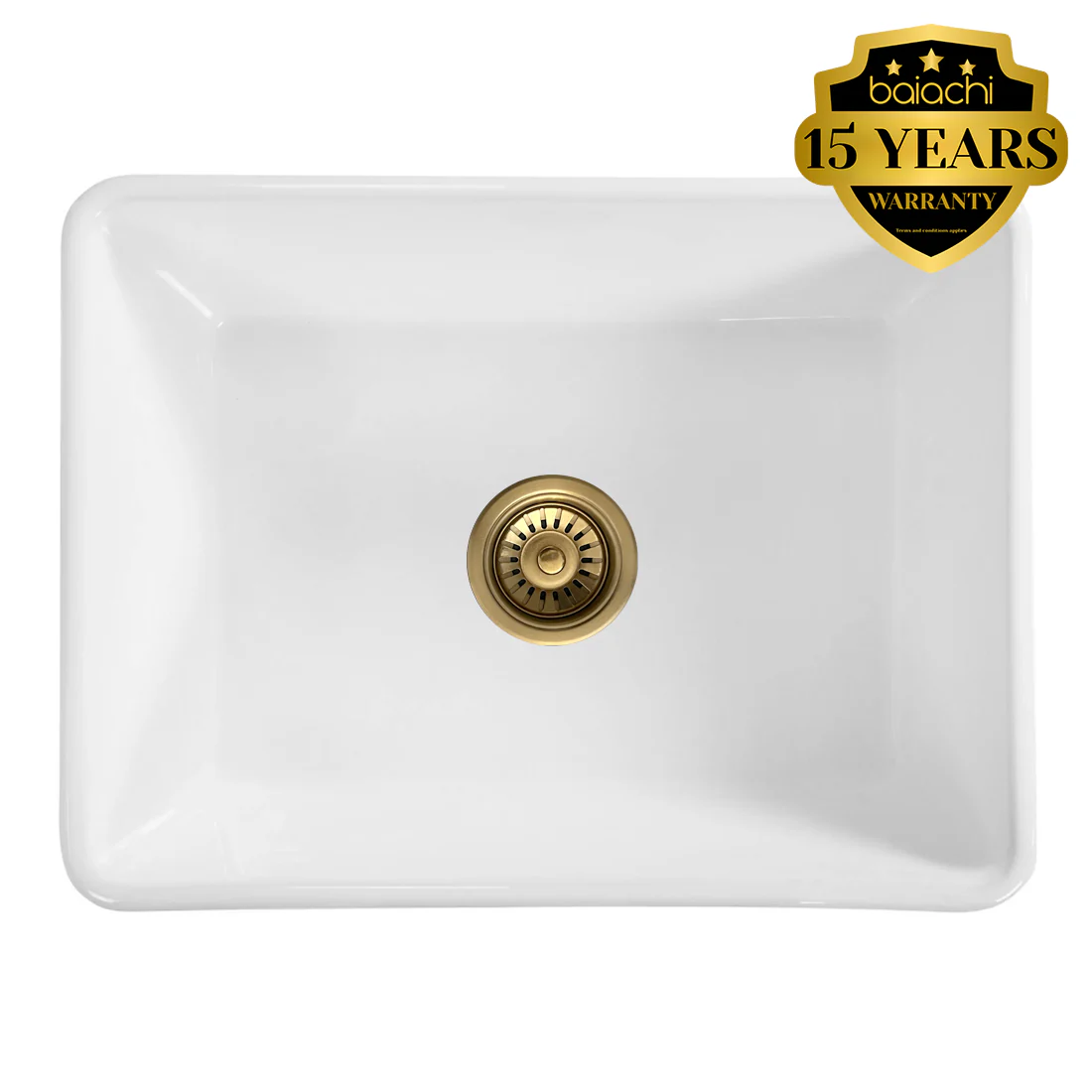 Baiachi 605X455X255mm Butler Farmhouse Fireclay Kitchen Laundry Sink Brushed Gold Waste