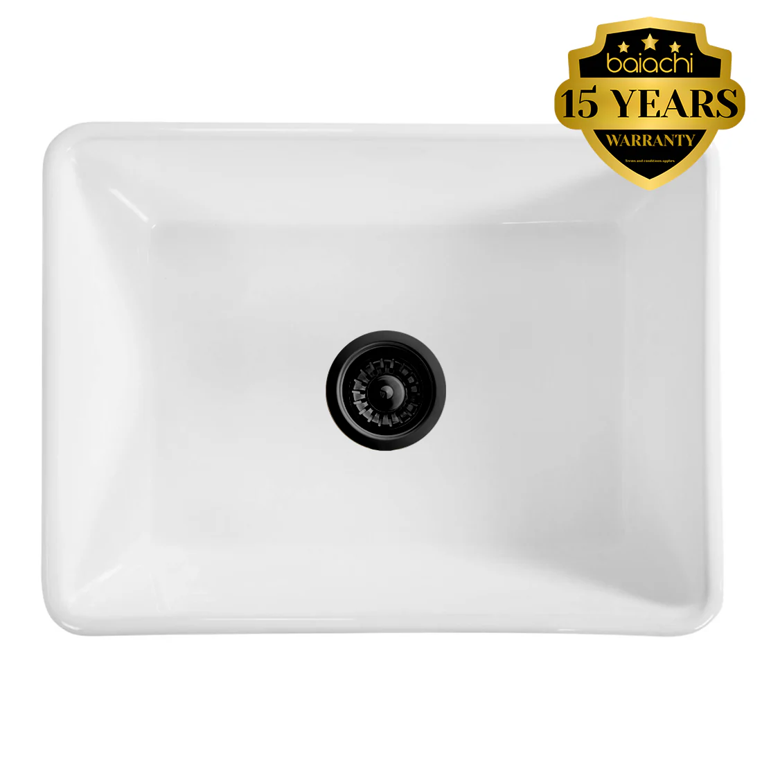Baiachi 605X455X255mm Butler Farmhouse Fireclay Kitchen Laundry Sink Matte Black Waste