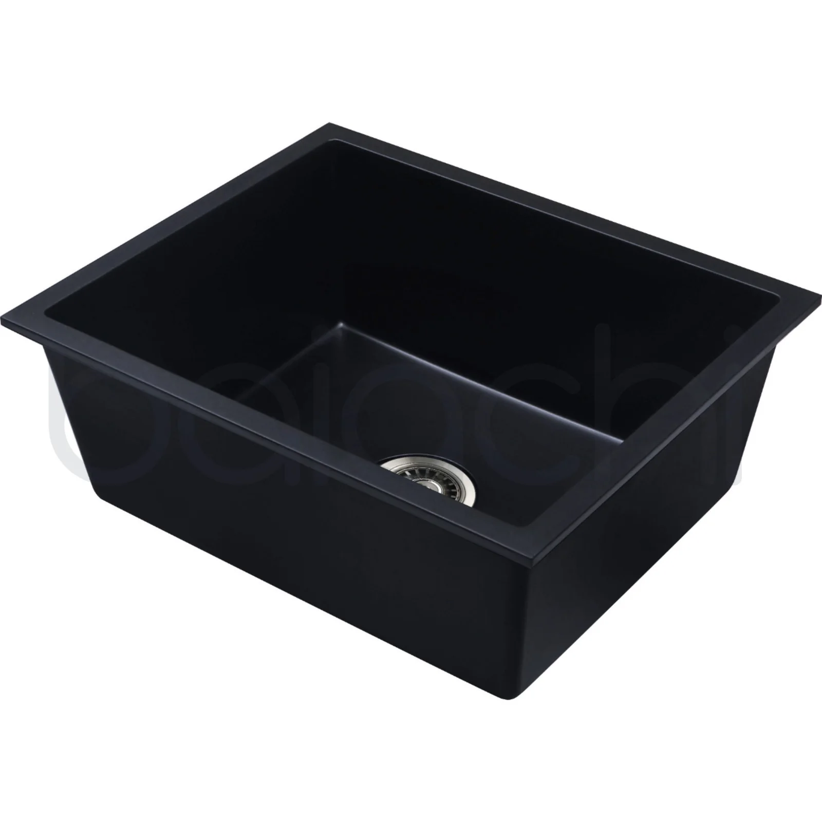 Baiachi 650 x 450 Single Bowl Granite Kitchen Sink Black with Brushed Copper Waste - Image 4