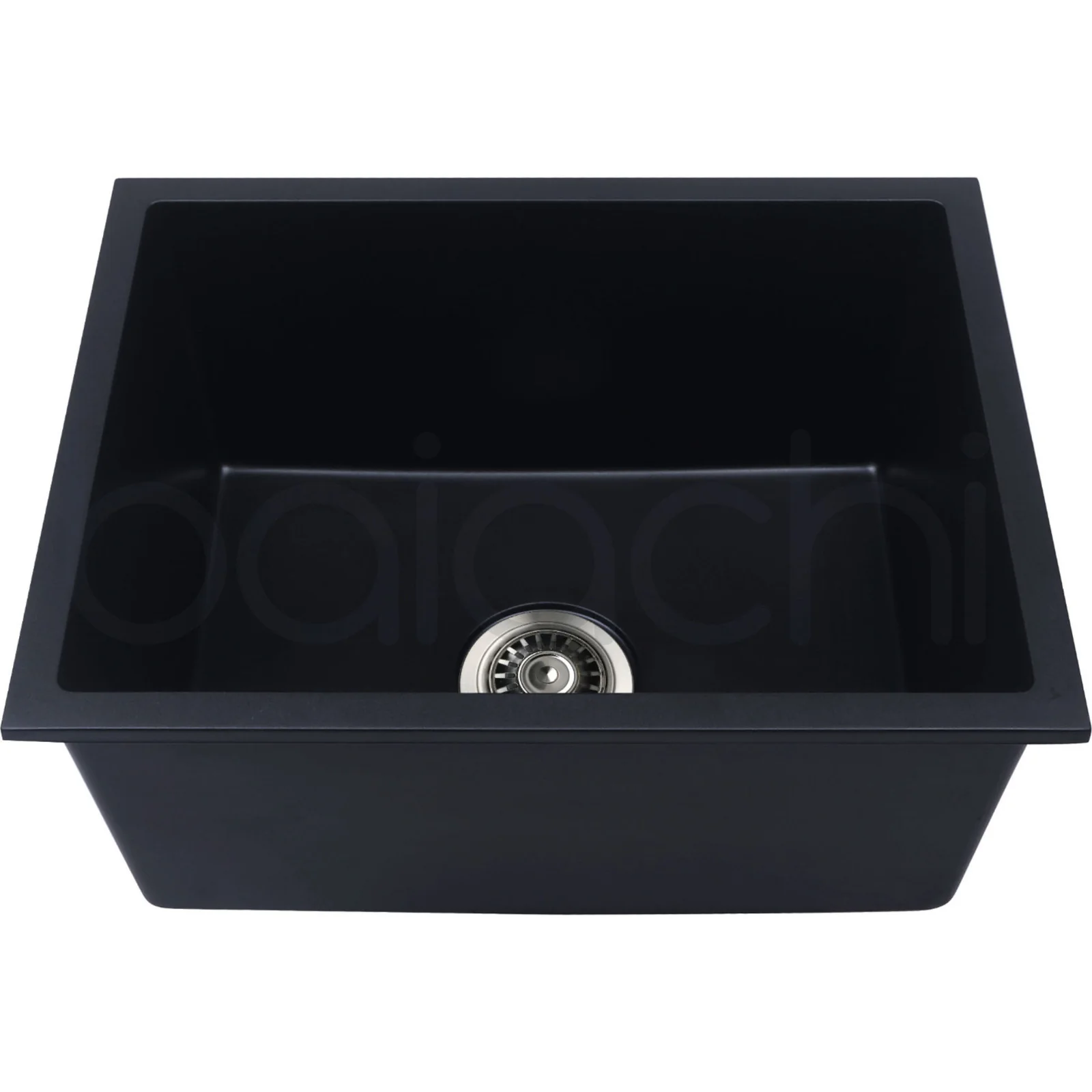 Baiachi 650 x 450 Single Bowl Granite Kitchen Sink Black with Brushed Copper Waste - Image 2