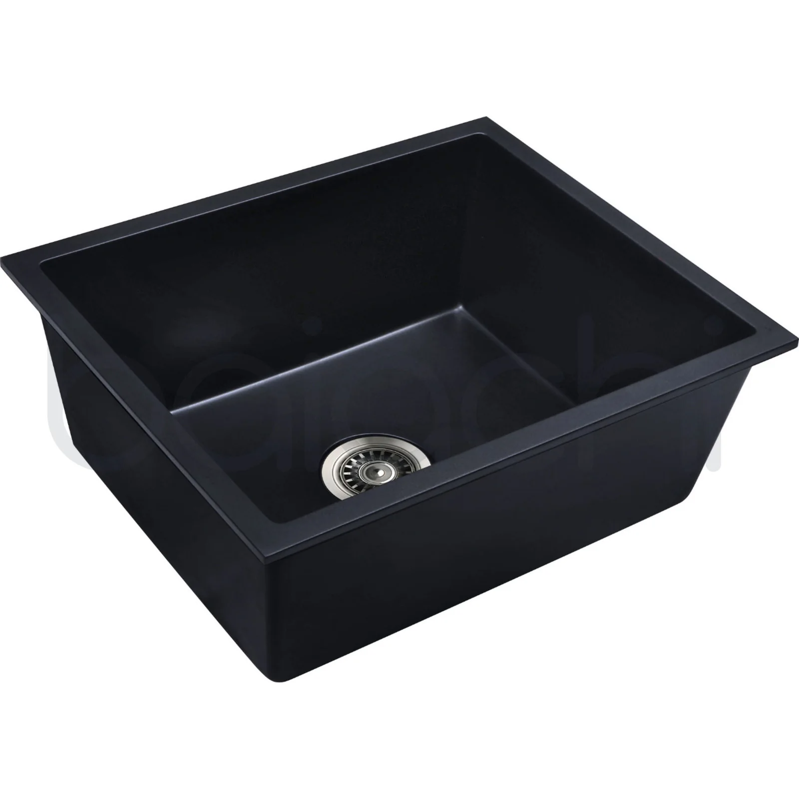 Baiachi 650 x 450 Single Bowl Granite Kitchen Sink Black with Gun metal Waste - Image 3