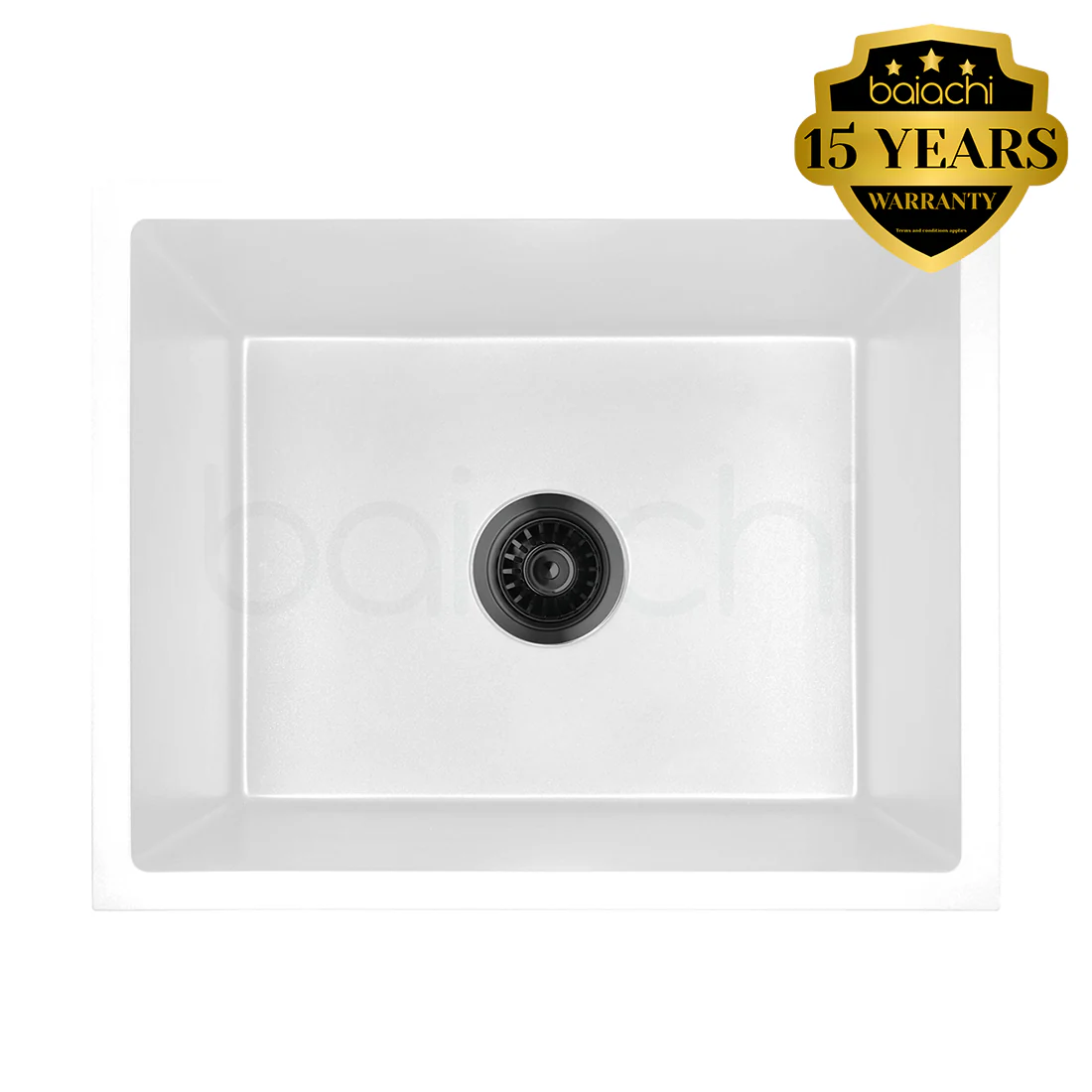 Baiachi 650 x 450 Single Bowl Granite Kitchen Sink White with Black Waste