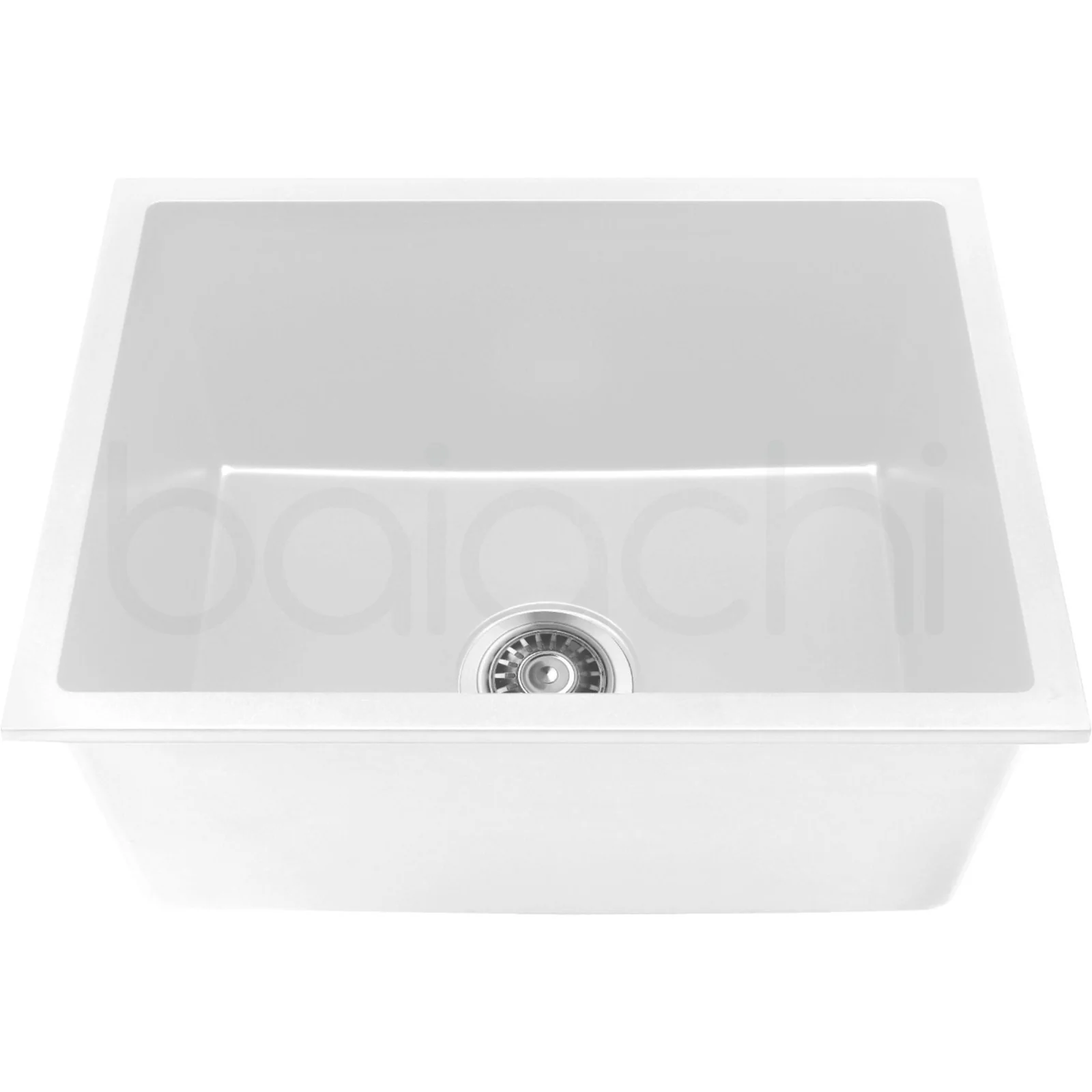 Baiachi 650 x 450 Single Bowl Granite Kitchen Sink White with Black Waste - Image 4
