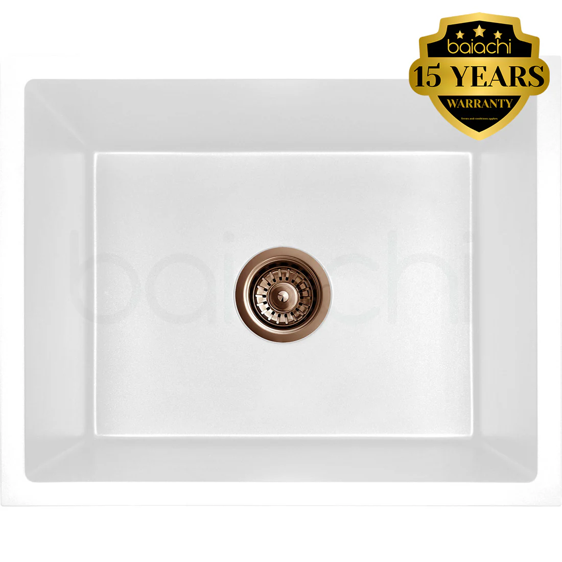 Baiachi 650 x 450 Single Bowl Granite Kitchen Sink White with Brushed Copper Waste