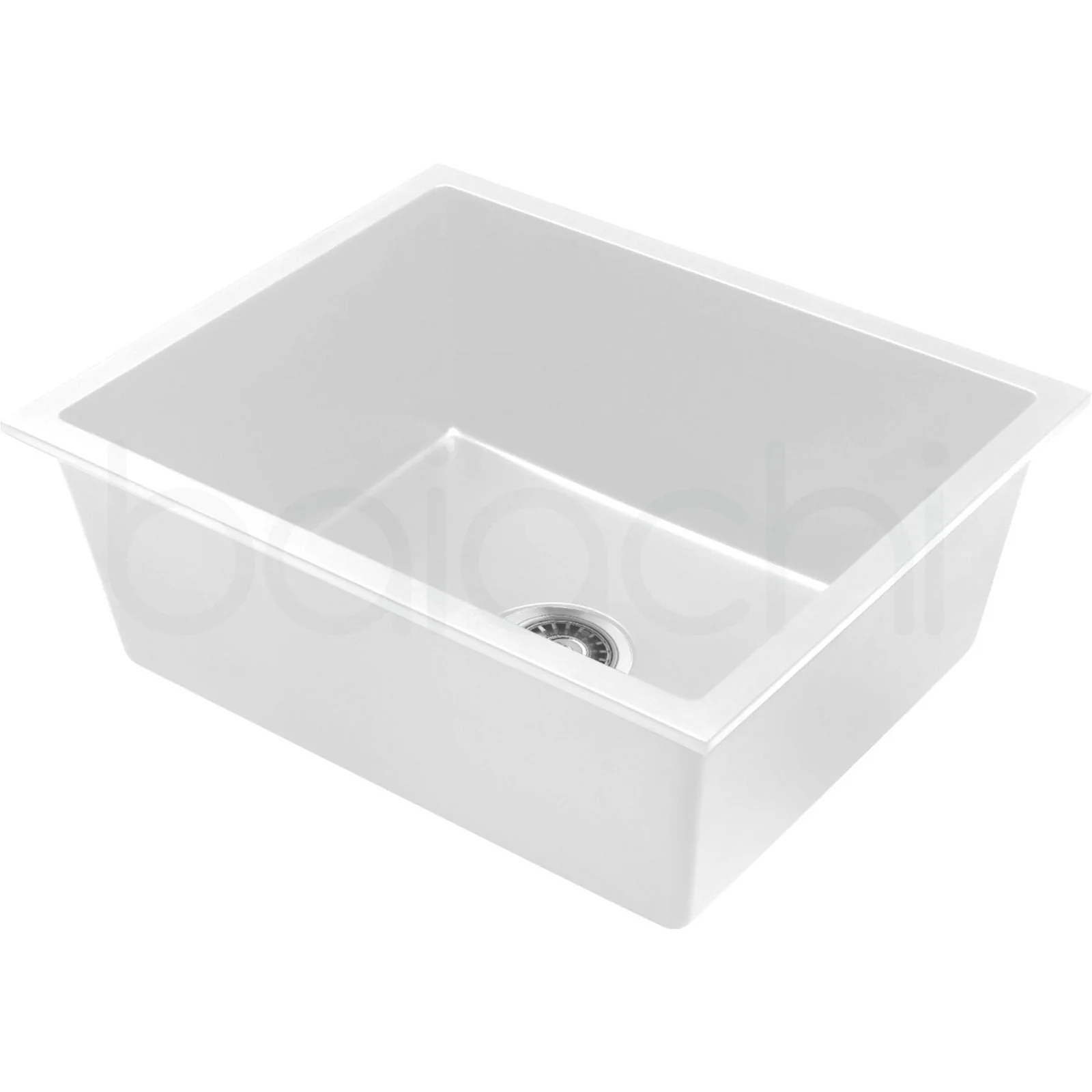 Baiachi 650 x 450 Single Bowl Granite Kitchen Sink White with Stainless Steel Waste - Image 4