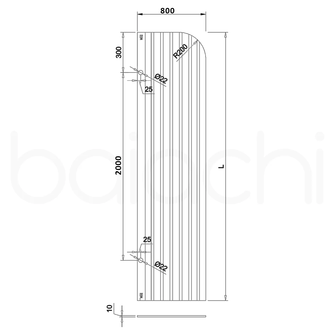 Baiachi 800mm Curved Fluted Glass Fixed Panel Shower Screen Brushed Nickel Right - Image 5