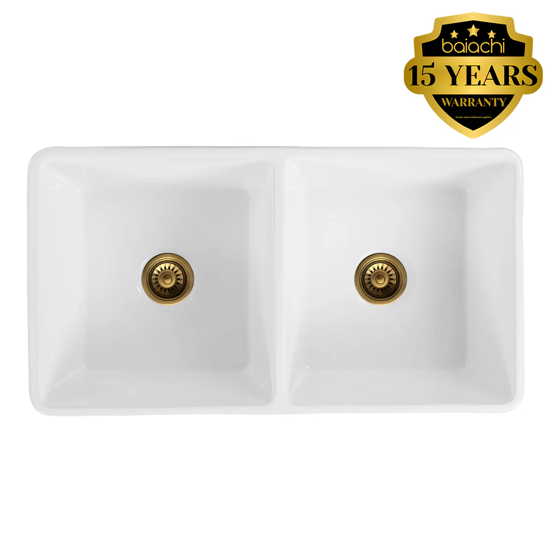 Baiachi 835X455X255mm Butler Farmhouse Fireclay Kitchen Laundry Sink Brushed Gold Waste