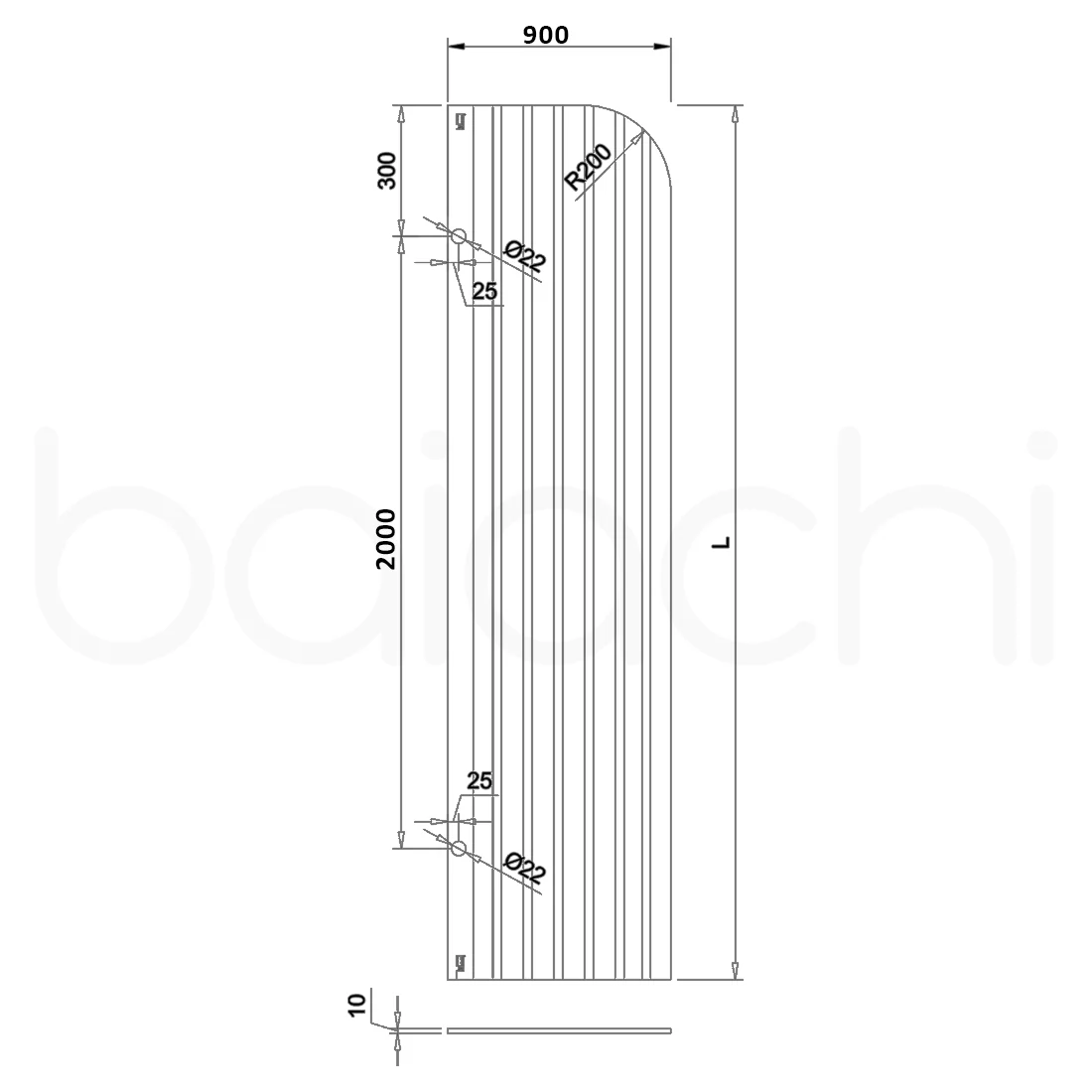 Baiachi 900mm Curved Fluted Glass Fixed Panel Shower Screen Chrome Right - Image 5