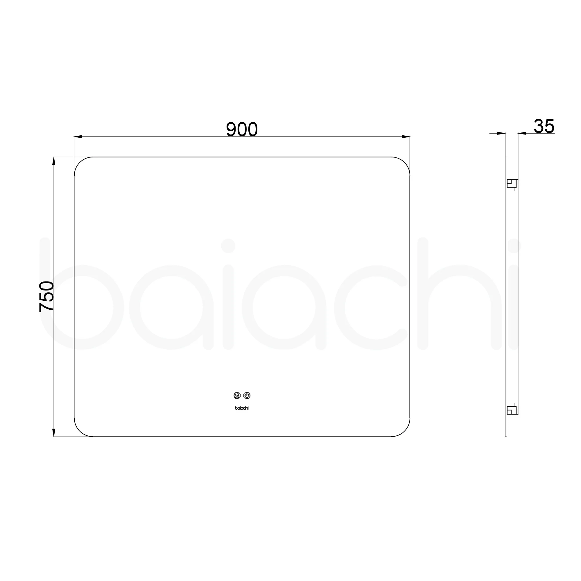 Baiachi LED Square 900x750mm Backlit Anti-Fog Mirror - Image 5