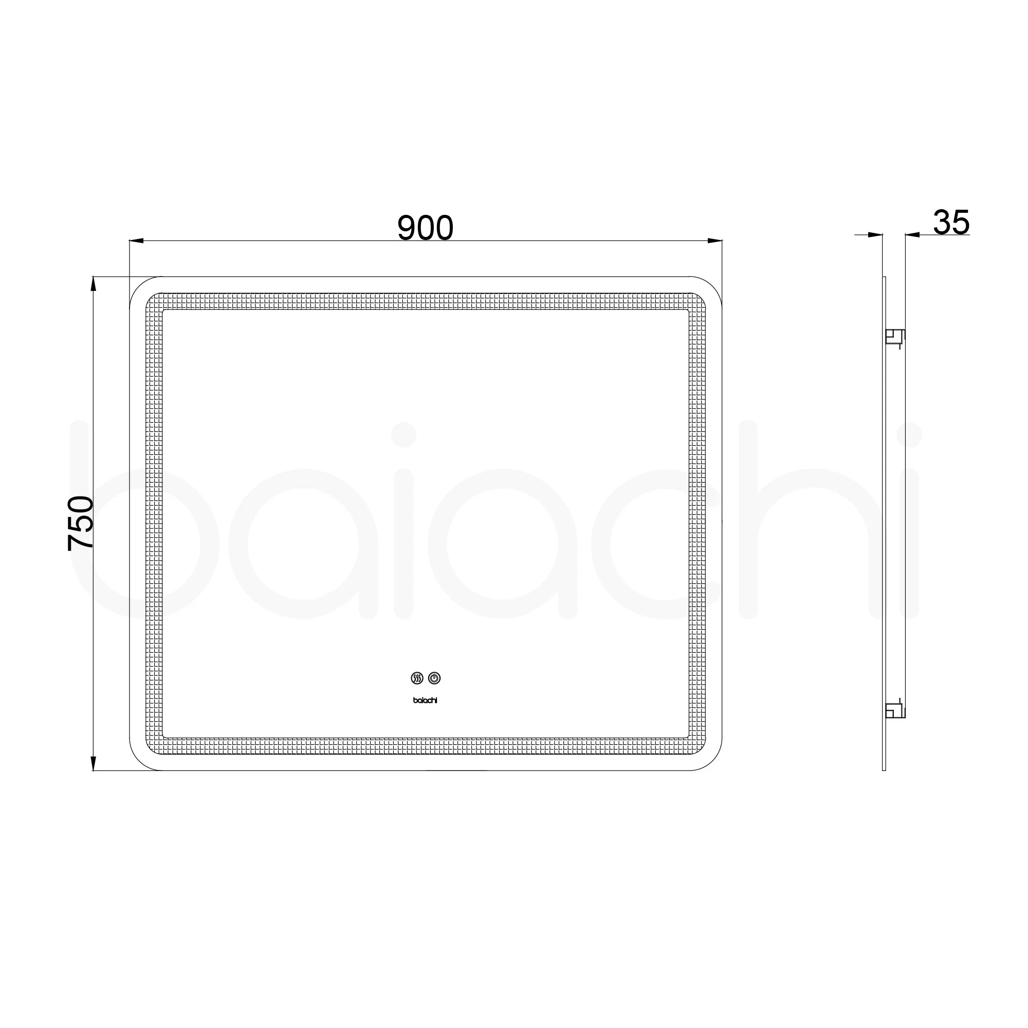 Baiachi 900x750 LED Rectangle Frameless Mirror - Image 6