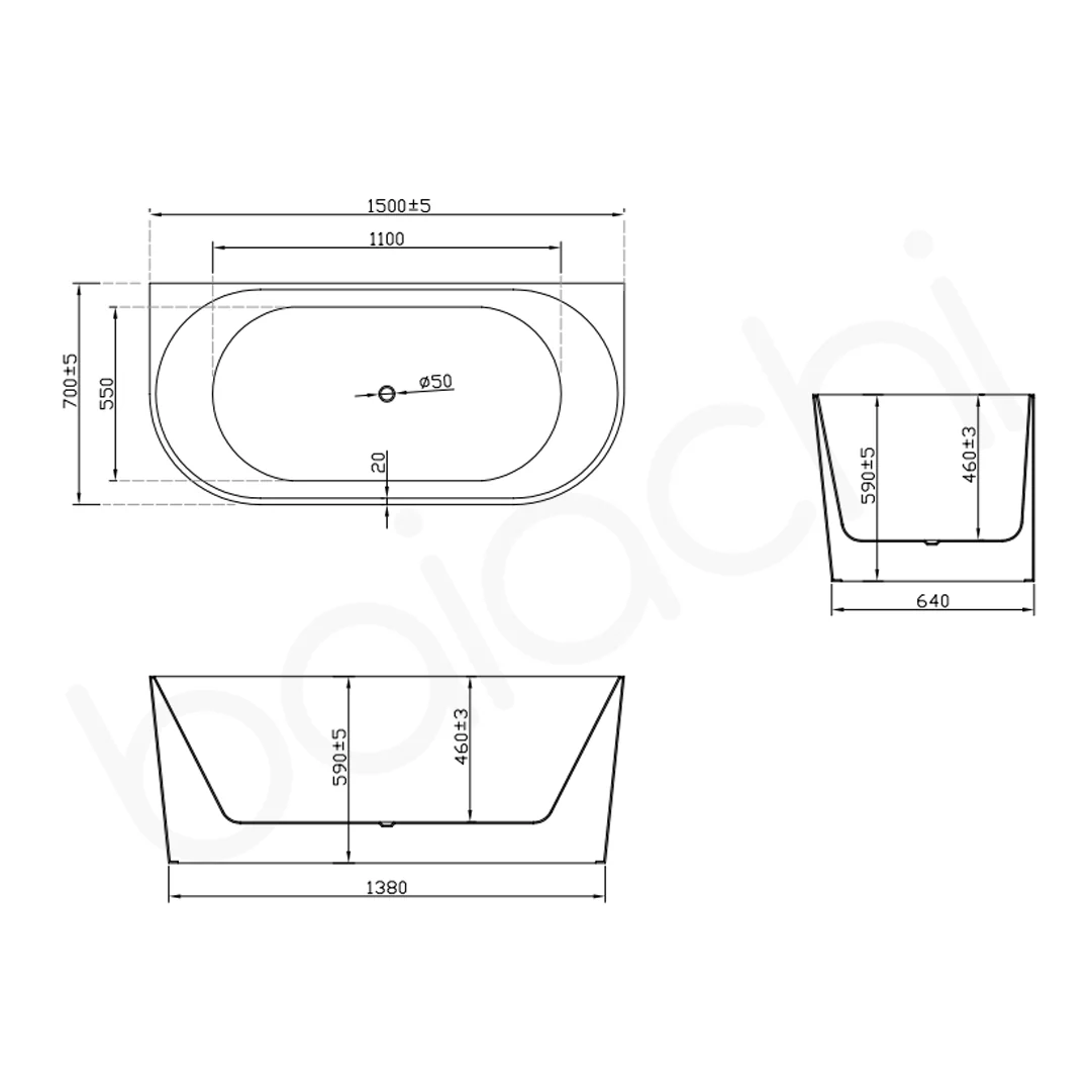 Baiachi Alice 1500 Freestanding Bath Back to Wall MK2 - Image 4