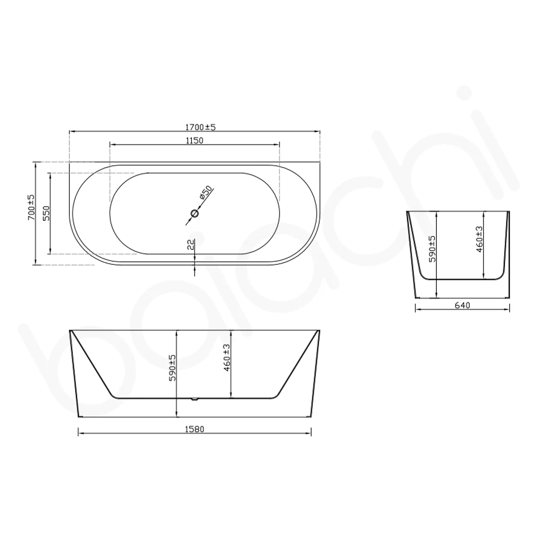 Baiachi Alice 1700 Freestanding Bath Back to Wall MK2 - Image 4