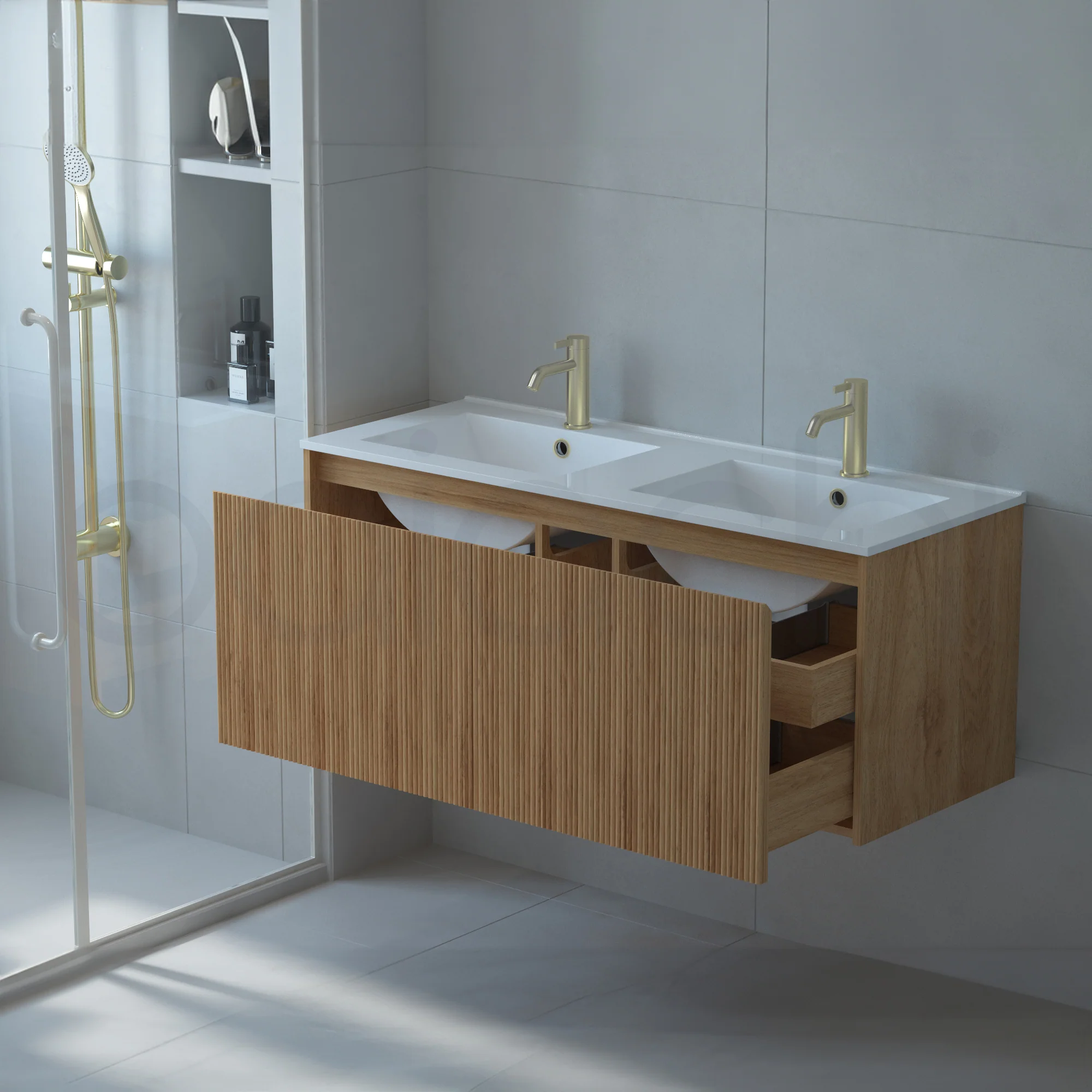 Baiachi Clermont 1200 Fluted Timber Bathroom Vanity Wall Hung Cabinet - Image 4