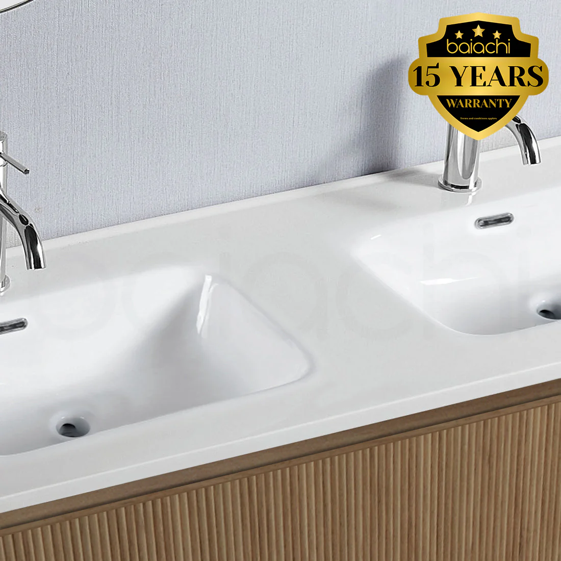 Baiachi Clermont 1200 Fluted Timber Bathroom Vanity Wall Hung Double Ceramic Basin