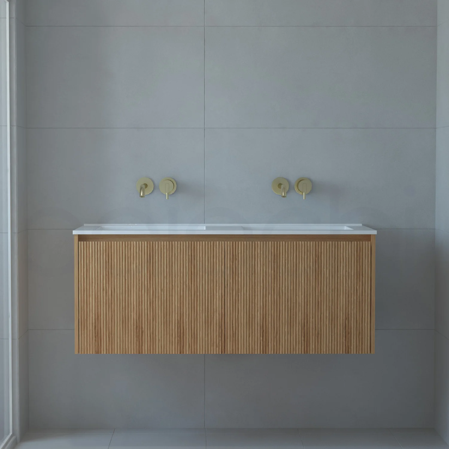 Baiachi Clermont 1200 Fluted Timber Bathroom Vanity Wall Hung Double Ceramic Basin - Image 2