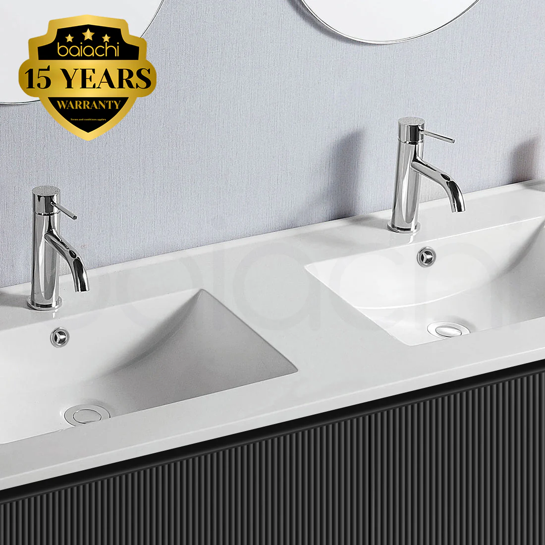 Baiachi Clermont 1500 Black Fluted Wall Hung Bathroom Vanity Double Basin